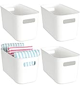 Yopay 4 Pack Plastic Storage Bin with Handle, White Bathroom Kitchen Organizer Bin for Organizing...