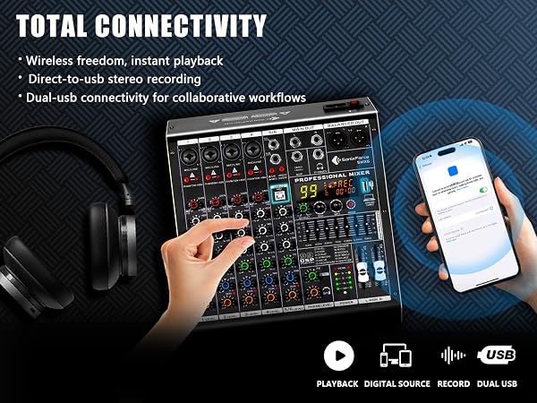 6 channel mixer mezcladora de audio soundboard for pc music studio mixer