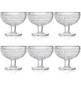 ZOOFOX 6 Pack Glass Ice Cream Bowl Set, 12 oz Footed Fruit Parfait Cups, Embossed Design Glass De...