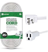 Heavy Duty Appliance Extension Cord, 14 AWG - 3 Prong Grounded Flat Plug, White Power Wire for In...