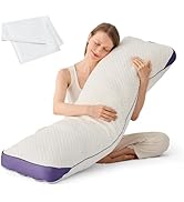 HOMELAB Adjustable Shredded Memory Foam Body Pillow Bundle with Mulberry Silk Pillowcase, Cooling...