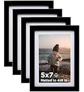 KINLINK 5x7 Picture Frame Black Set of 4, Wooden Photo Frames Matted 4x6 with Plexiglass for 4x6 ...