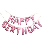 GOER Light Pink Happy Birthday Balloons,16 Inch Foil Letter Balloons Banner for Birthday Party De...