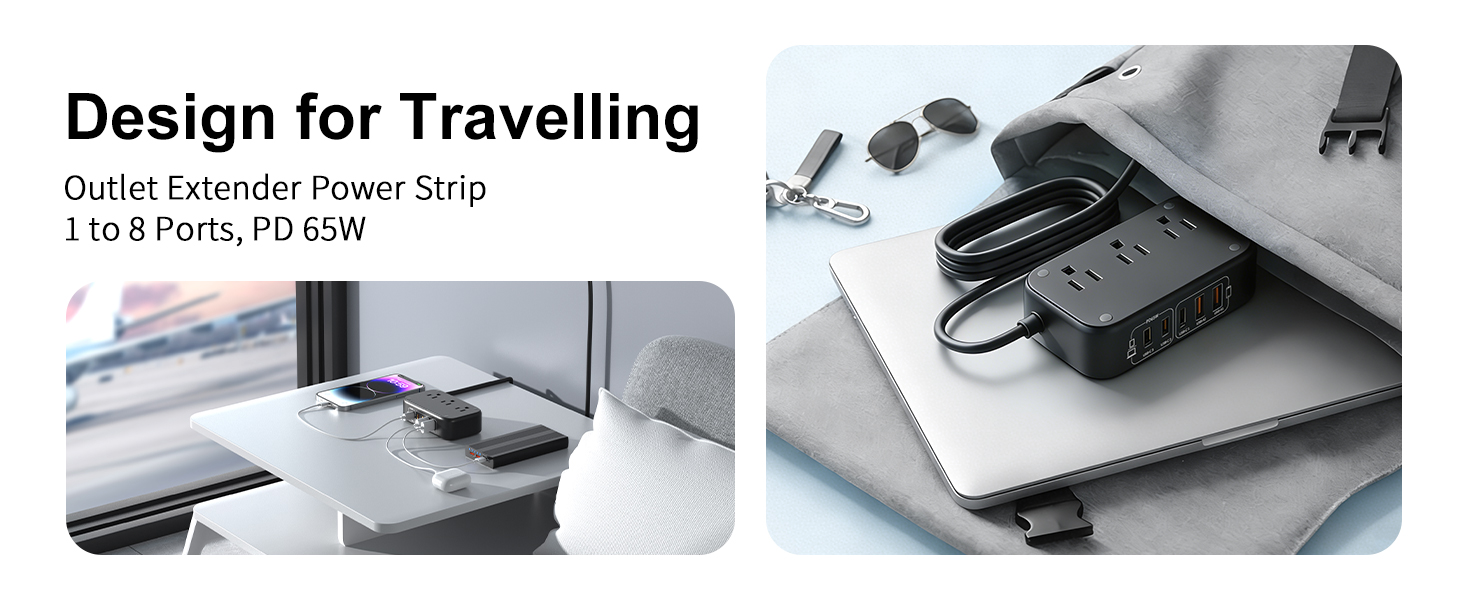 65W USB Power strip with USB-A/ USB-C/AC outlet ports