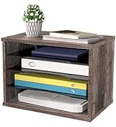 J JACKCUBE DESIGN Rustic Wood Desk Organizer 4 Compartment Paper File Holder for Home and Office,...