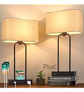 Set of 2 Wireless Charging Touch Control 3-Way Dimmable Table Lamps, Beside Nightstand Lamps for ...