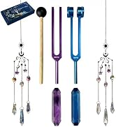 Crystal Healing Tuning Fork Set with Healing Crystals, Purple and Blue Set, Storage Pouch,Multi-F...