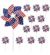 12 Pack 8 Inches American Flag Patriotic Pinwheels Windmill Wind Spinner for Yard Garden Lawn Fou...