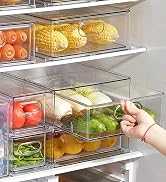 MineSign 4 pack Stackable Refrigerator Organizer Bins Pull-Out Drawers for Fruit and Veggies Stor...