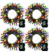 4 Pack Battery Operated Outdoor String Lights Timer Christmas Wreath Lights | 16.5Ft 50 LED Batte...