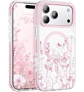 BENTOBEN Magnetic for iPhone 17 Pro Case 6.3", Slim Fit Cute Clear Floral Design Compatible with ...