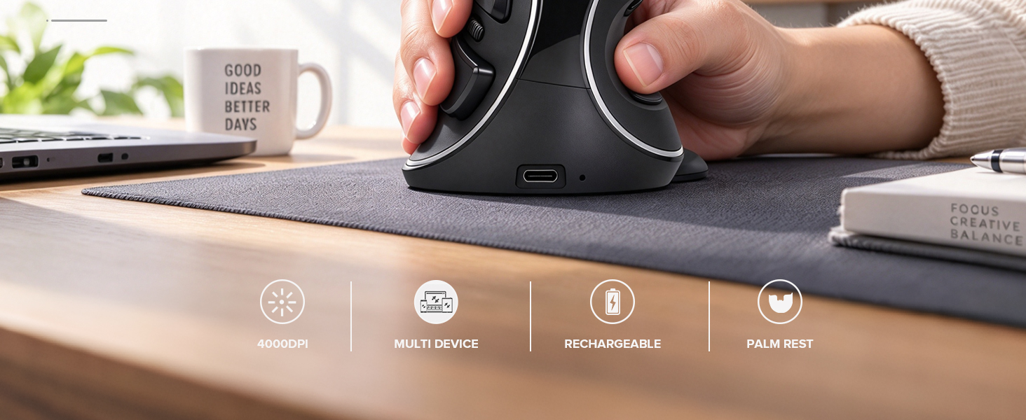 DELUX Wireless Ergonomic Vertical Mouse,Ergo Mouse for Large Hands (M618PD)