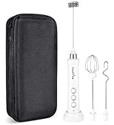 FoodVille MF09 Rechargeable Milk Frother Handheld Foam Maker with 3 Stainless Whisk and Travel Ca...
