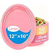 BONSINY 50 Count Pink Plastic Plates Disposiable 10" x 12" Oval Pink Plates for Birthday, Picnic,...