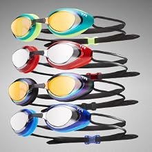 Image of multiple water goggles with text reading watertight seal.