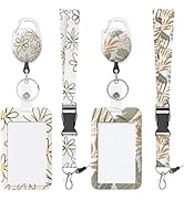 Uniclife Floral Sliding Badge Holder Flower Leaves Plastic Case with Retractable Badge Reel Carab...
