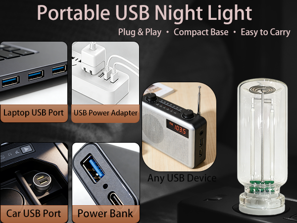 Portable USB night light for laptop, car and power bank