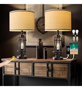 G-SAFAVA 23.75'' Industrial Black Metal Table Lamps Living Room Lamp for Nightstand Bedroom lamps...