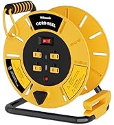 WILAWELS Extension Cord Storage Reel with 4-Grounded Outlet & 2 USB Port, 15A Circuit Breaker, He...