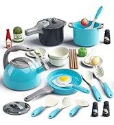Bruvoalon 32Pcs Kids Play Kitchen Toys Set, Toddlers Pretend Cooking Playset Acccessories with Po...