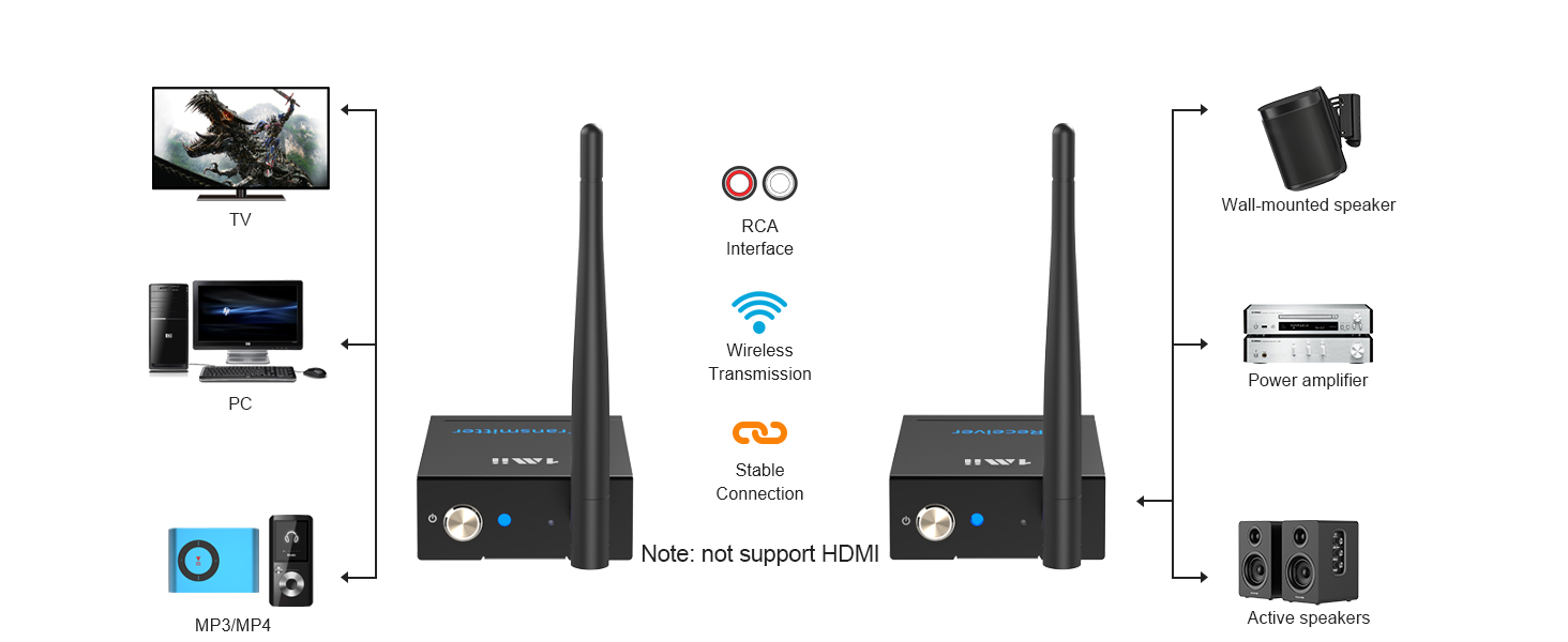 Wireless transmitter set with two black units