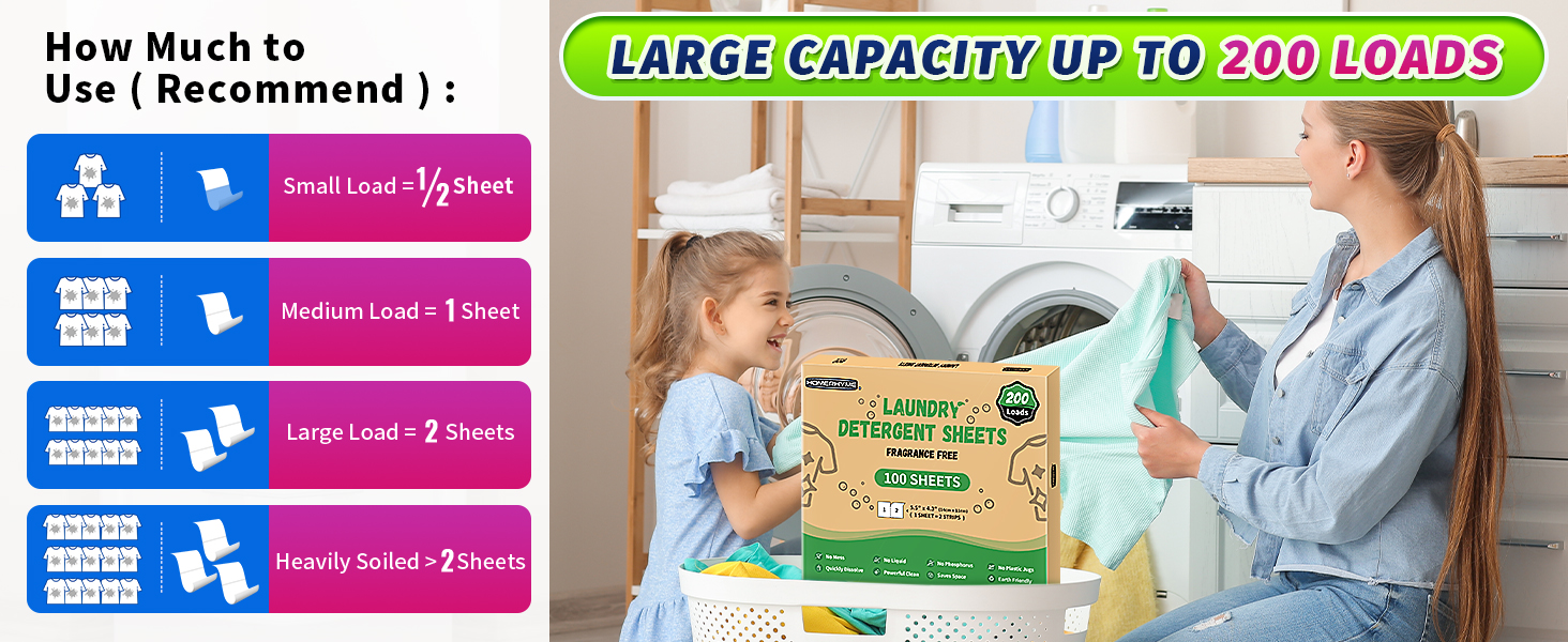 large capacity laundry detergent sheets