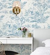 White and Blue Peel and Stick Wallpaper Vintage Contact Paper Country Wallpaper Removable Self-Ad...