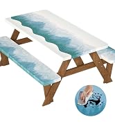 Velway Picnic Table Cover with Bench Covers: 6FT Waterproof Windproof Elastic Fitted Tablecloth C...