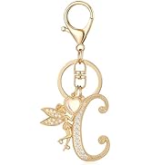 OKAICEN Gold Plated Alphabet Initial Letter Keyring Keychain for Women Girls Crystal Key Chains f...