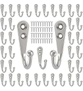 POZEAN 40 Pack Wall Hooks - Silver Coat and Towel Hooks with 80 Screws, for Hanging Coats, Scarve...