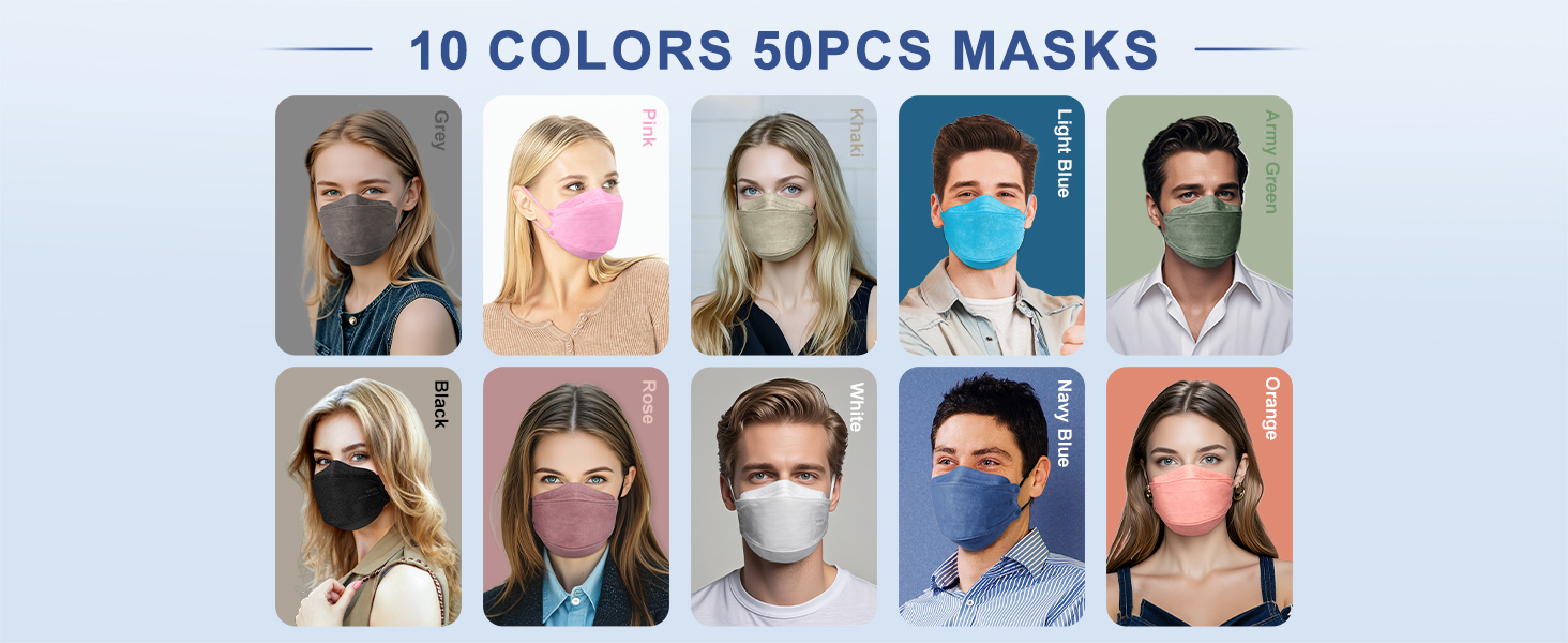 10 colors kn95 face masks,masks for adults,approved fsa hsa gb2626-2019,fsa wearables,masks,50 pcs