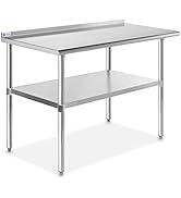 GRIDMANN Stainless Steel Kitchen Prep Table 48 x 24 Inches with Backsplash & Under Shelf, NSF Com...