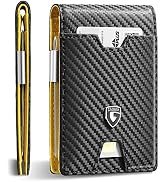 GSOIAX Mens Slim Wallet with Money Clip,RFID Blocking Minimalist Genuine Leather Carbon Fiber Wal...