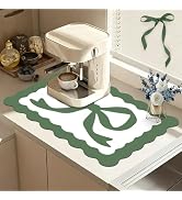 CQKEDMA Scalloped Cute Bow Coffee Bar Mat for Countertop, Dish Drying Rack Mats for Kitchen Count...