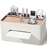 PU Leather Tissue Box Cover Rectangular with Storage Organizer, Multifunctional Remote Control Ho...