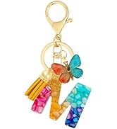 ANHBKAR Resin Initial Letter Keychain with Butterfly Charm and Tassel Pendant - Cute Alphabet Bag...
