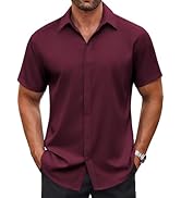 COOFANDY Men's Casual Button Down Shirt Short Sleeve Wrinkle Free Dress Shirt Beach Summer Weddin...