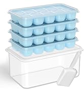 DOQAUS Ice Cube Tray with Lid and Bin, 4 Pack Silicone Plastic Ice Cubes Trays for Freezer with B...
