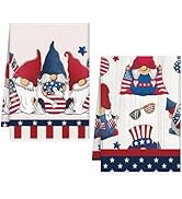 VISSTREE 4th of July Kitchen Towels Set of 2, Absorbent American Flag Stars Patriotic Dish Towels...