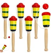 Cididu 6 Pack Wooden Catch Ball Game, Vintage Catch Toys for Kids, Wood Ball Catching with String...