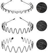 KELUBATU 3 Pack Metal Headbands (Zigzag, Large Wave, Small Wave) Non-Slip Unisex Hair Bands for L...