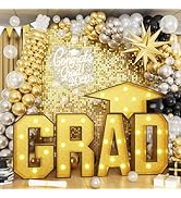 HILAVO Grad Light Up Letters 3FT for 2025 Graduation Decorations, Gold Large Grad Marquee Letter ...