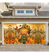 HOMETITUTE Thanksgiving Garage Door Cover 13x6ft Scarecrow Design | Polyester, Cheerful Scarecrow...
