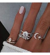Edary Boho Knuckle Rings Vintage Rhinestone Ring Set with Cresent Gold Stacking Rings Jewelry for...