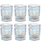 Joeyan Iridescent Drinking Glasses Vintage Glassware Sets Rainbow Embossed Romantic Water Glass T...