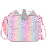 mibasies Kids Insulated Lunch Box for Girls Rainbow Unicorn Lunch Bag for School (Pink Blue Rainbow)