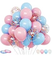 Funhot Pink and Blue Balloons Set, 60PCS Gender Reveal Balloons, 12Inch Pastel Pink Blue Latex Ba...
