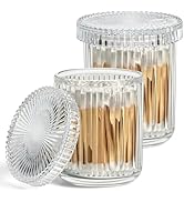 MKOSAB 2 Pack Qtip Holders for Bathroom, Clear Glass Apothecary Jars with Lids,Vintage Bathroom C...