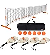 GSE Portable Pickleball Complete Net Set with Professional Pickleball Net, 4 Pickleball Paddles, ...