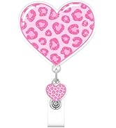 Cute Pink Leopard Print Love Badge Reel, RN Badge Buddy, Funny ID Work Badge Holder with Retracta...